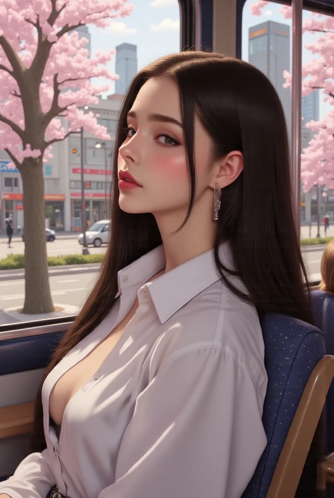 highest quality,High resolution, 8K, cute teenage girl, Cute ponytail, perfect skin, small breasts, sailor suit, In a crowded train, (close up:1.1), (topless:1.3), nipples
