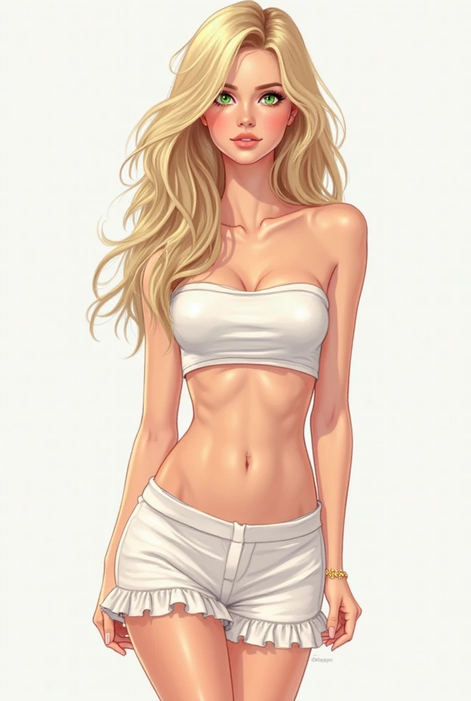 create a line art with kooleen's art style (semi-realistic style) featuring a golden-toned brazilian girl in 3/4 angle and make it look like a thirst trap
