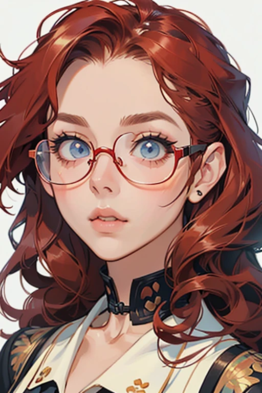 A close up of a cartoon girl with long red hair and glasses, closeup ...