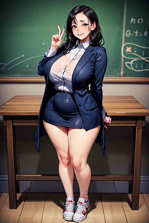 (high quality:1.1), detailed, cinematic lighting, shadows, official art,
TakamineAyako, 1girl, solo, mature female, milf, standing, holding chalk, fulll body,
looking at viewer, confident, determined, blush,
black hair, blue hair, long hair, ponytail, eyelashes, blue eyes, semi-rimless eyewear
black blazer, white shirt, pencil skirt, miniskirt, pantyhose, high heels,
curvy, large breasts, thighs, cleavage,
indoors, classroom, chalkboard,
<lora:TakamineAyako:0.8>