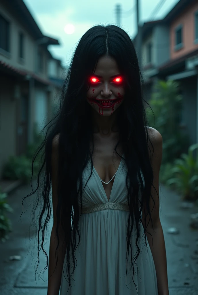 (best quality,4k,8k,highres,masterpiece:1.2),ultra-detailed,(realistic,photorealistic,photo-realistic:1.37),horror,small girl asian zombie,garden background,sharp focus,natural lighting,vivid colors,gruesome makeup,long black hair,eerie atmosphere,creepy expression,frightening eyes,rotting flesh,worn-out clothes,mysterious shadows,decaying flowers,foggy ambiance,dripping blood,unsettling silence,abandoned playground,haunting presence,ominous clouds,undead appearance, and desolate scene,sinister aura,spooky aesthetic,nighttime setting,claw-like hands,intricate facial details,menacing smile,anime-inspired elements,horror movie vibes,rainy weather,ghostly figures,horror story illustration,dark and disturbing concept,accidental yet artistic,unsettlingly unique,beautifully terrifying.