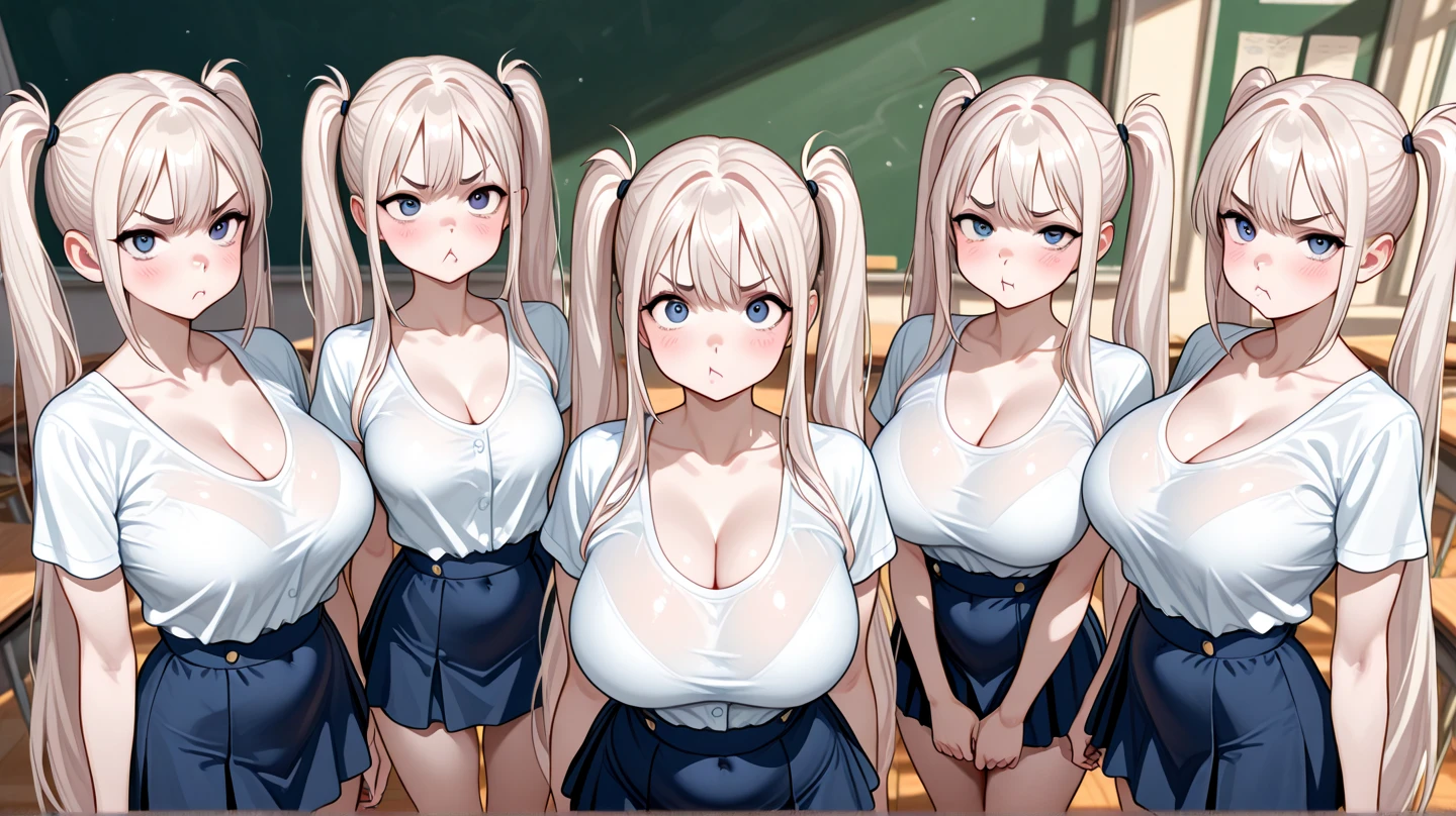 masterpiece, best quality, simple background, random hairstyle, large breasts,  6 girls, 