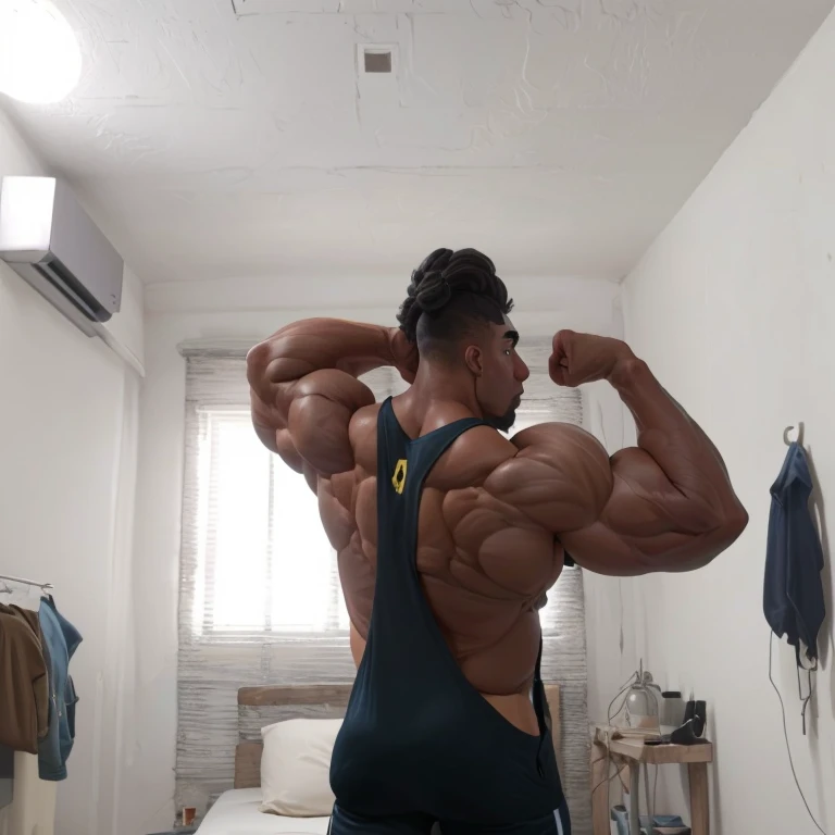 Bodybuilder boy flexing his back muscles
