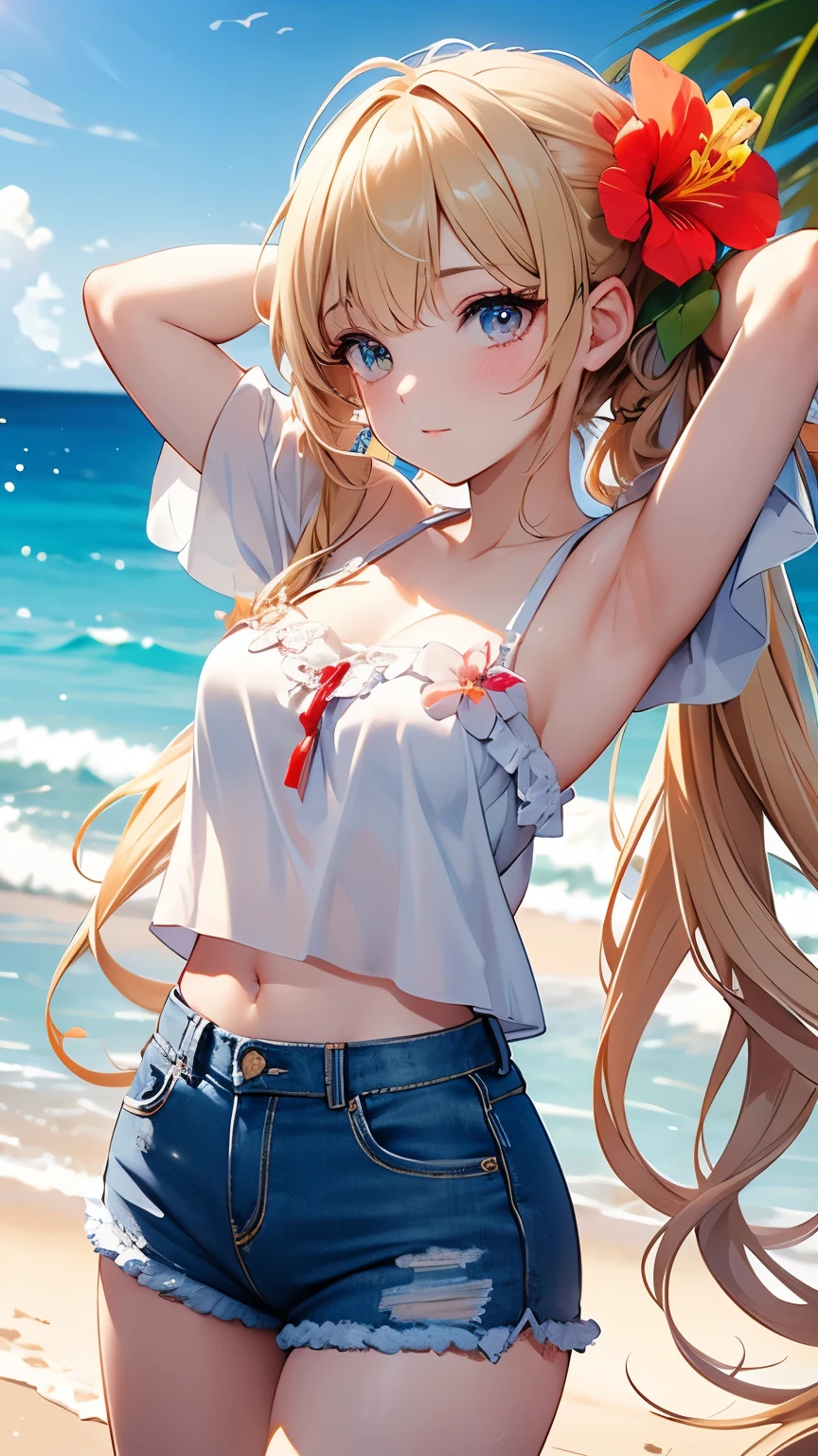 anime illustration, ((((highest quality)))), (((Ultra-precision CG 16K))), (((masterpiece))), BREAK skinny body, slender waist, medium Breasts, (((perky breasts))), ((sagging breasts)), (covered nipples), (((tanned skin, tan lines))) , BREAK ( smiling, blush, determined expression, sweaty , Heavy breathing, embarrassed, ) , (natural make), BREAK narrow eyes, (streaked hair, hair intakes, colored inner hair, ) BREAK (((wearing printed sexy oversized clothing , wearing wide-leg-pants, breasts is covered by outfit, (detailed panty), Narrow aisles,))) , wearing earrings , BREAK ( stick breast out, bending over, all four, )) BREAK (( ripples , horizon , under the cosmic sky on the cosmic sea , cosmic effects)), (((looking at viewer, ))), BREAK ((cinematic , from front , from below , (Distant view, Panorama), looking at viewer, )) , pinup magazine pose,