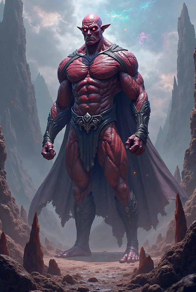 The hero stands half-sideways up to his waist
