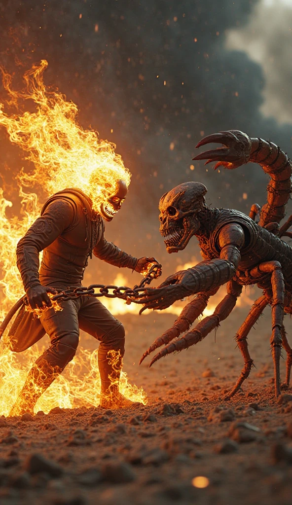 Ghost Rider teaming up with Blade to hunt down and eliminate a nest of vampires.,professional,4k,highly detailed,ArtStation,realistic,dramatic lighting,dusk,<lora:PostApocalypticXL_v1:1>,SZ_4poXL enviroment,