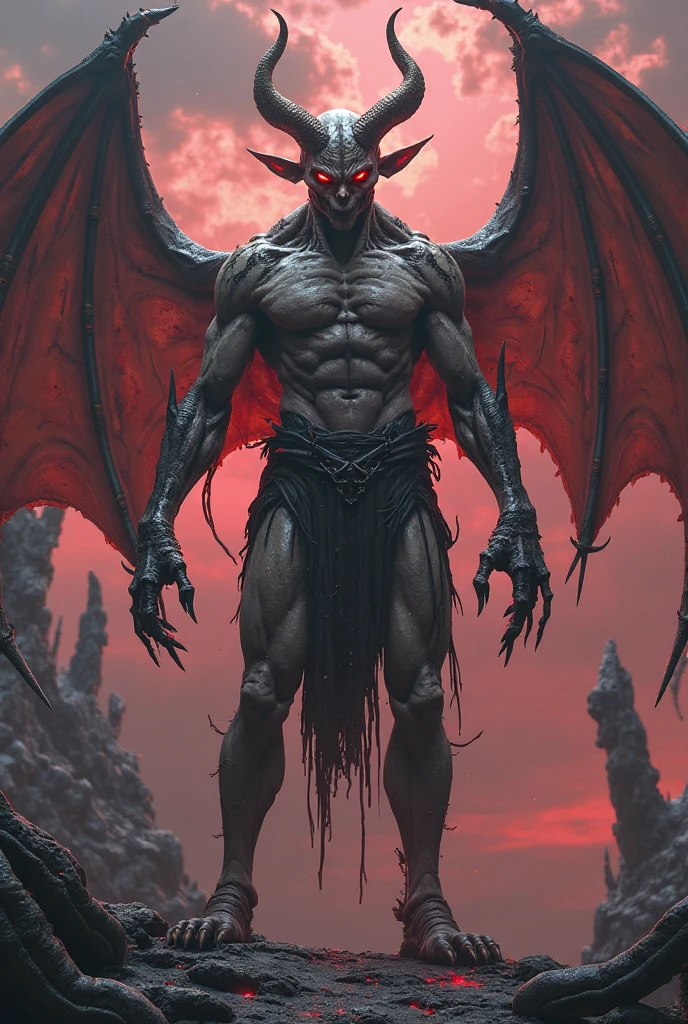 ((obra de arte, melhor qualidade, high resolution)) A handsome man with black demon wings, olhos vermelhos, Orelhas pontudas, muscular