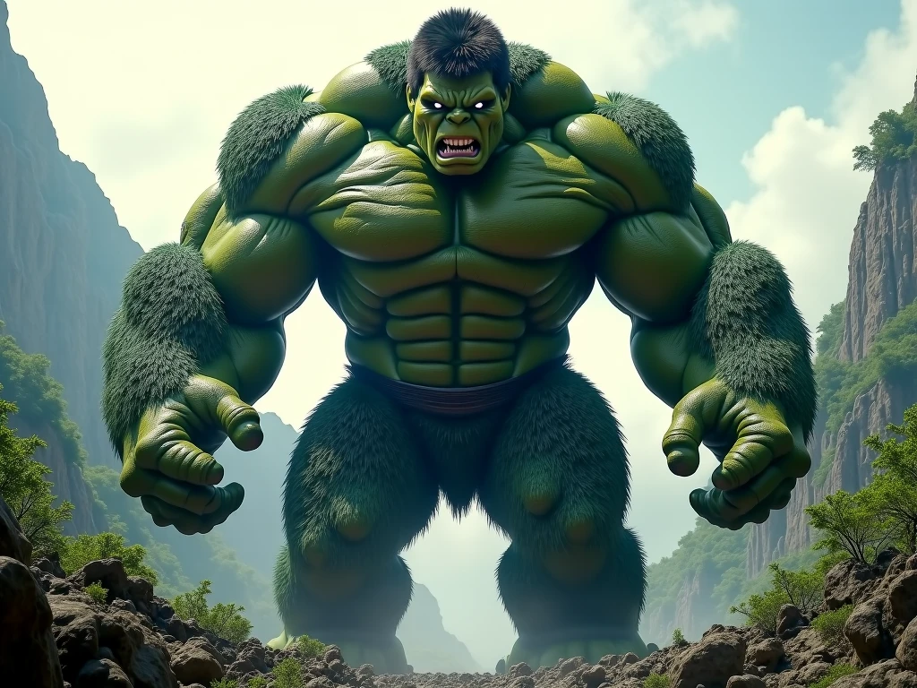 incrivel hulk com 6 anos, de frente, super realista, com cabelos lisos