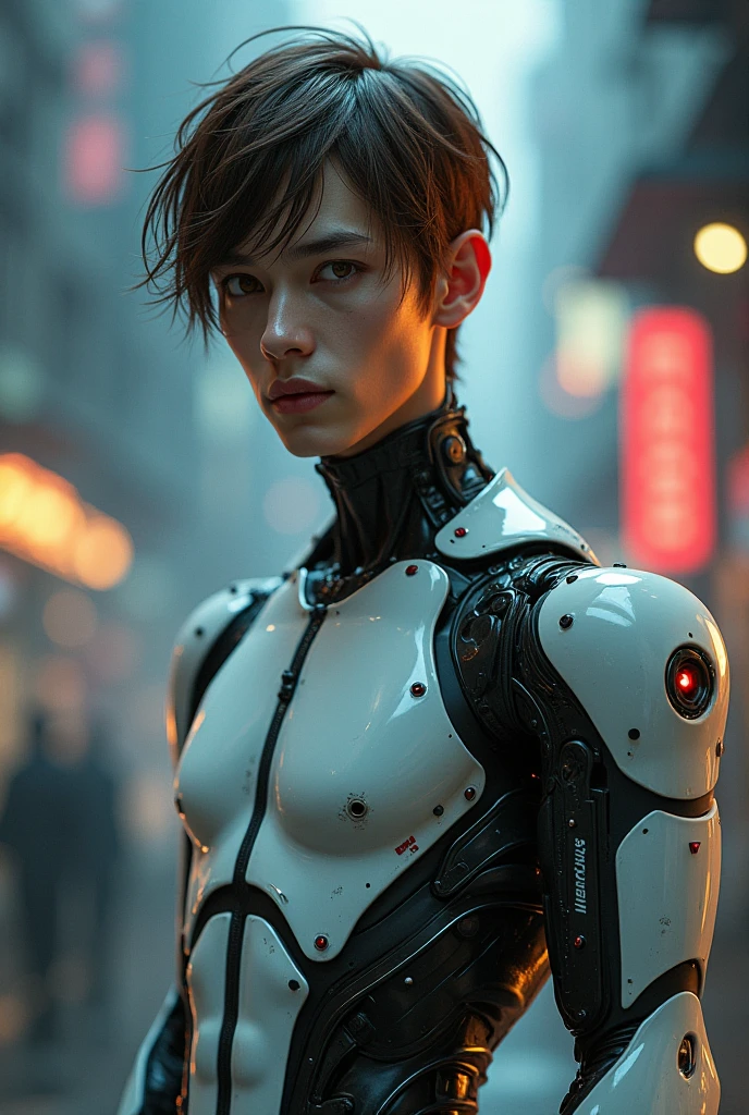 {{master piece}}, best quality, photograph of sexy twink in the process of being turned into a cyborg, on top of a futuristic operating table,((small slightly muscular soft human chest, armor does not cover his soft bare skin on his belly)), ((exposed flat pectoralis muscles)), handsome detailed azure eyes, handsome boyish face, detailed cyberpunk lab, handsome detailed hair, wavy hair, handsome detailed street, mecha clothes, robot boy, cool movement , skinny twink body, {filigree}, futuristic city background, rainy days, {lightning effect}, detailed cyborg crop top armor, mind control device on head, futuristic vr headset, whole body image.