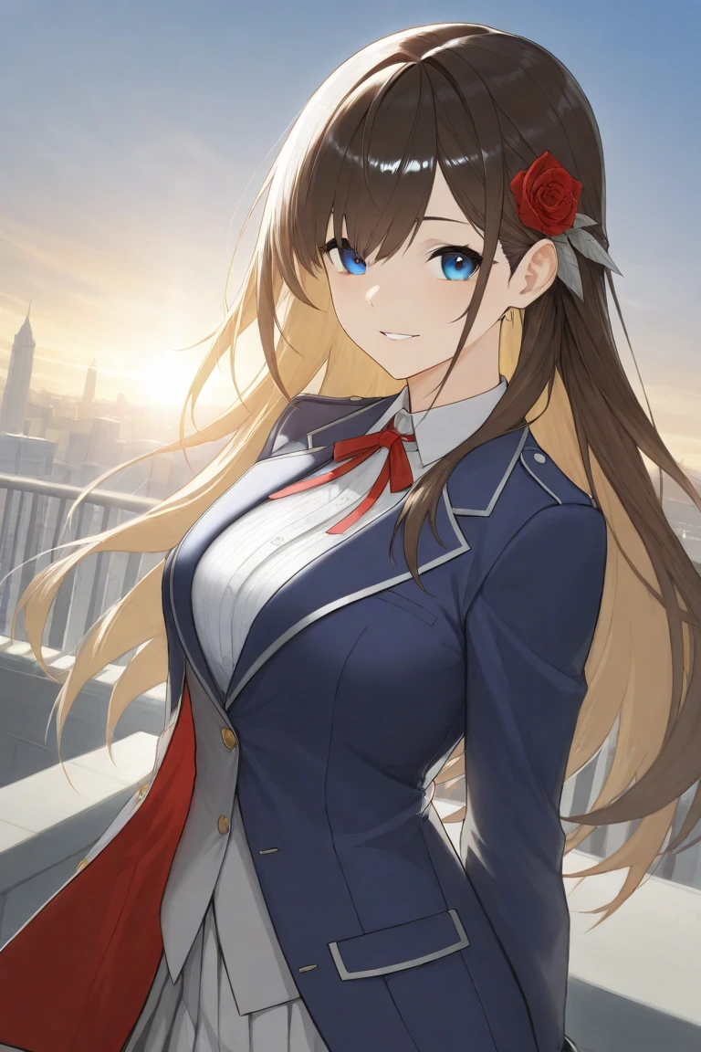 ​masterpiece, top-quality, hight resolution, SD1, Charlotte Dunoy, poneyTail, student clothes, skirt by the, Hair Ribbon, a belt, long-sleeve, cowboy  shot,Panchira、sexy for,Underwear is visible、The wind is blowing