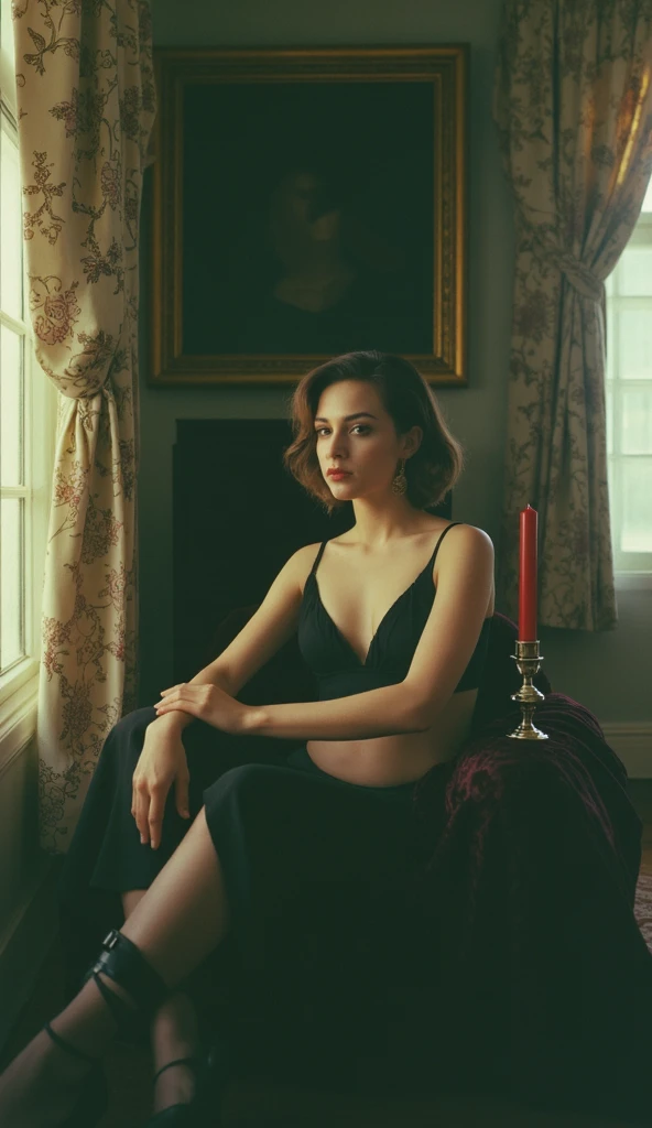 (((Highest quality,Very detailed,masterpiece,Very detailed))) ,(((Spread your legs))),loose breast,Looks happy,See through,camisole,one piece,barefoot,One Girl,Realistic,Lying down,Bedroom、Looks sleepy
