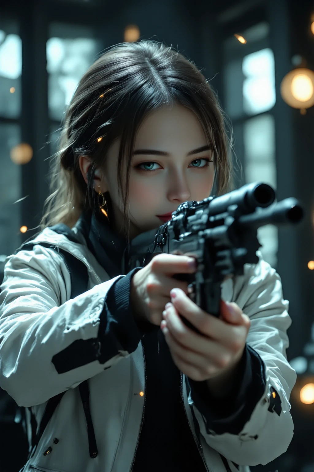 (8K, La mejor calidad, Obra maestra:1.2) personajes dos chicas de anime juntas labios rojos gruesos y calientes Ojos 4k y cara extremadamente detallados,hermosos ojos azules hermosos ,con pechos enormes muslos hechizantes cuerpo completo sentados en un banco en la nieve con un rifle, Desde NCSOFT, De Girls Frontline, Ilustraciones oficiales HDR,