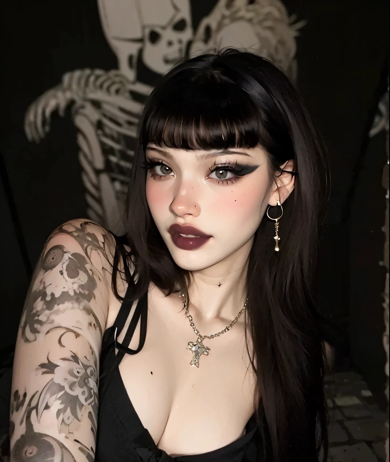 arafed woman con tatuajes on her arms and legs sitting on a chair, gothic girl aesthetic, entintado, con tatuajes, pale skin 1 7 - year - old gothic girl, gothic aesthetic, she parece una mezcla de mugre, gothic girl, pale gothic beauty, mirada sexy, parece una mezcla de mugre, tatuajes y piercings, mix of aesthetics, goth eye liner