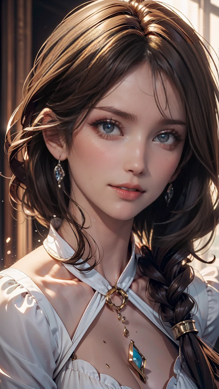 cute, ultra-detailed, figure, Complex, detailed, extremely detailed, detailed face, Soft Lighting, Soft Light, Soft Focus, Perfect Face, beautiful, Accurate ???????, Exposure, 8k, 4K, (High resolution:1.1), Highest quality, (masterpiece:1.3), One girl, alone, jewelry, Brown eyes, View your viewers, Earrings, Grey Hair, bangs, choker, Mouth closed, Portraiture, clock, hair ornaments, Simple Background, Gray background, Long Hair, Headrest, lips, hair bow, black choker, bow, eyelash