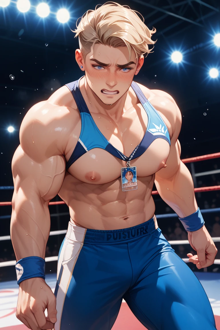 ((Best Quality, 8K, ultra-detailed, Masterpiece: 1.3)), 1boy, shiny skin, sharp, Perfect Body Beauty, realistic shaded perfect body, (cute baby face:1.1),("wrestling wear, big bulge ":1.2),(dynamic pose:1.1), thigh , bedroom , (bulge focus:1.2)