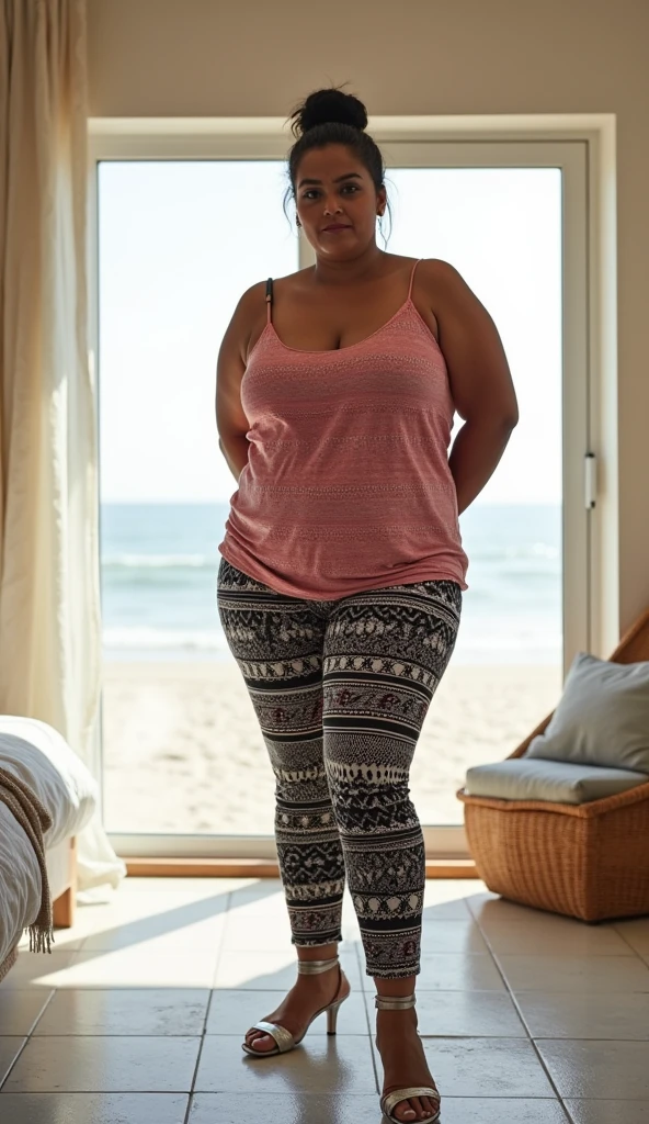 I want an image of a fat woman looking in the mirror frustrated with what she sees. Then her, thin and active.