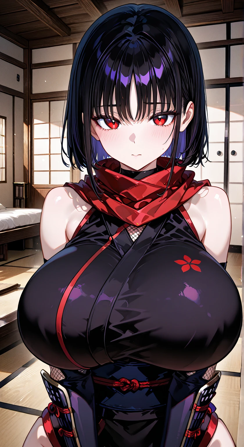 score_9, score_8_superior, score_7_superior, sauce_anime, Highest quality, masterpiece, evaluation_Explicit, No correction, break, SAKASAGAMINOYURA, One girl, Large Breasts, Cleavage, Black Hair, hair band, Bob_cut, Purple eyes, choker, No sleeve, Short kimono, Red lips, Outdoor, Leaning forward,two hands,Two legs,five fingers,evil background,, Wicked Smile, devilish aura (Shiny fabric:1.5),Dark world background,solo,feet,most evil Smirk,solo,most evil Smile,Shaded face (eyes in shadow),Shiny skin,oily skin,Sadistic smile,