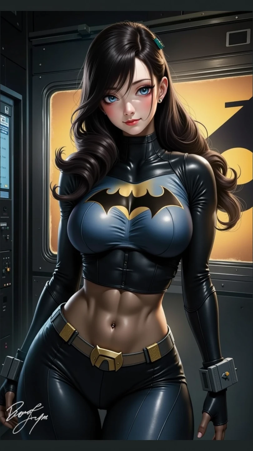 Mulher bonita com cabelo curto define o corpo e usa o papel do Batman, cabelo vermelho, bunda grande, peito grande, (cabelo vermelho), highes definition