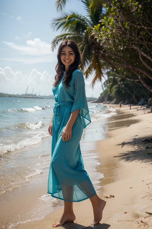 ((8K)), highest quality, 超High resolution, (High resolution), 1 girl, ((Sarong-pass)), Overweight, ((Extremely fat)), ((Chubby)), Japanese, ((twinkle smile)), at the sea
