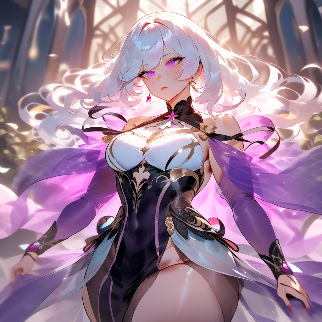 ((Prinz Eugen))、(Yae Miko)、
((Right eye is yellow、Purple left eye:1.5))、(White Hair)、 ((Highest quality))、((Highly refined))、((Super detailed))、
((Sparkling Eyes))、((Ultra-high resolution))、((Ultra HD))、
masterpiece、Detailed hands、
One woman、Only one person、solo、
((uniform))、Long coat、Sleeves of priestess clothes、
(Brown skin:1.5)、(Tan Skin:1.5)、
Ahoge、messy hair、Super long hair、 Off the shoulder、Removable sleeves、
Cyberpunk clothing、
Saggy breasts、Long Breasts、Big Breasts、
View the model from the front