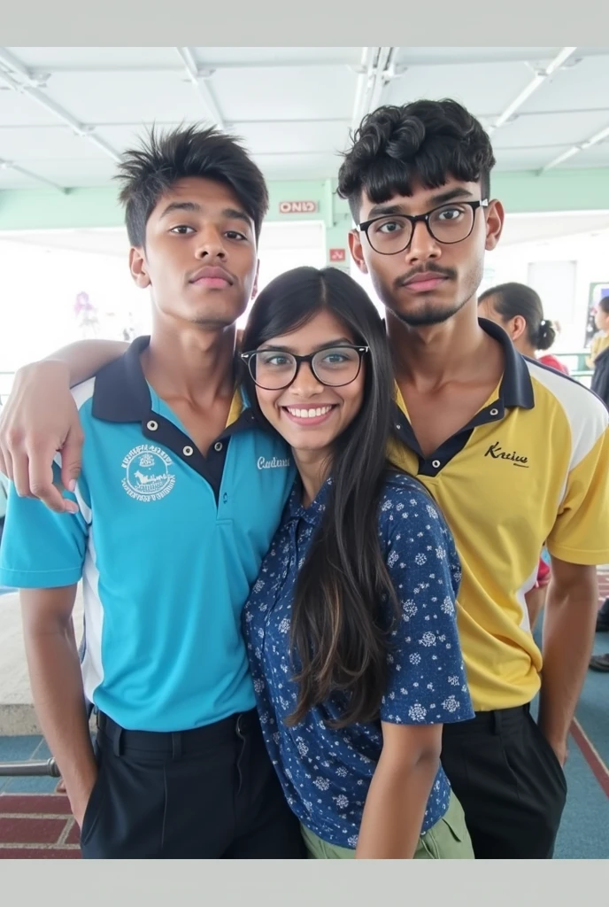 20 year old Indian brother and sister playing in swimming pool , cute detailed face , full body view, muscular legs