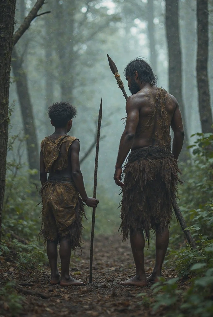 SKIN HEADED WARRIOR SLIM MUSCULAR BUILD WITH A SLIM MUCULAR MOHAWK IRISH WARRIOR WITH A YOUNG BEAREDE INDIAN WARRIOR FIGHTING THE EVIL ENEMY IN THE WOODS WITH SWORDS