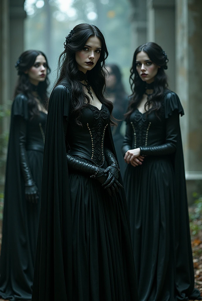 a woman in a black dress with a red cape and a chain around her neck, inspired by Li Chevalier, billie eilish as female loki, beautiful dark elf countess, metal chain and black cape, beautiful vampire female queen, lady gaga as harley queen, cate blanchett as medieval queen, dark fantasy female magician, maya ali as a d&d sorcerer