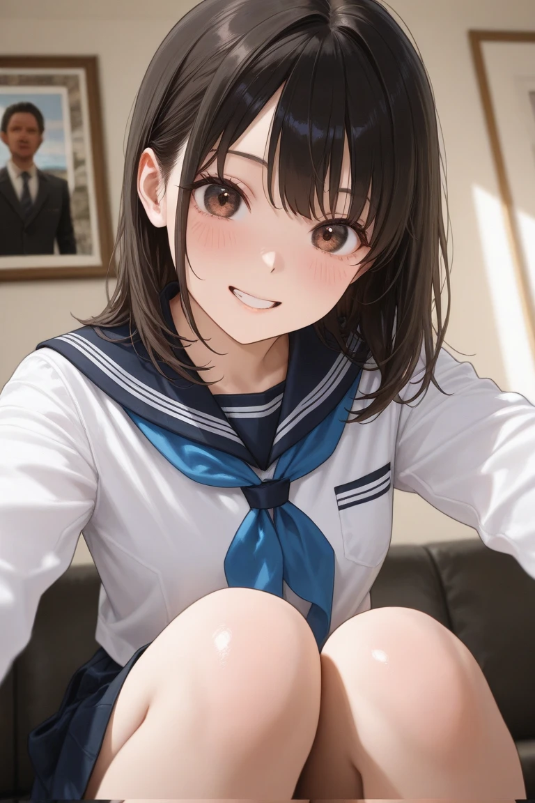 girl, Sweat, vapor, Center of chest, shy, Great hands, Looking at the audience, Cute Smile