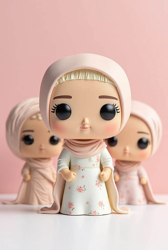 blythe doll with brown eyes and cream hijab smiling