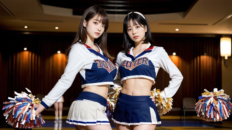 ulzzang-6500-v1.1, (Raw photo: 1.2), (Photorealistic: 1.4), Beautiful detailed girl, very detailed eyes and face, beautiful detailed eyes, ridiculous, incredibly ridiculous, huge file size, super detailed, high resolution, very detailed, top quality, masterpiece, illustration, very detailed, CG, unified, 8k wallpaper, fantastic, detail, masterpiece, Top quality, highly detailed CG uniform 8k wallpaper, light on face, movie lighting, 16-year-old girl, , (without underwear)), (dynamic pose))), ((big 1.5, and crotch shape, whip)), (full body), (((cheerleader)), first pitch, baseball ground