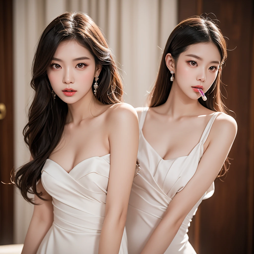 top-quality、​masterpiece、超A high resolution、(Photorealsitic:1.4)、2girls、twinsies、full body Esbian