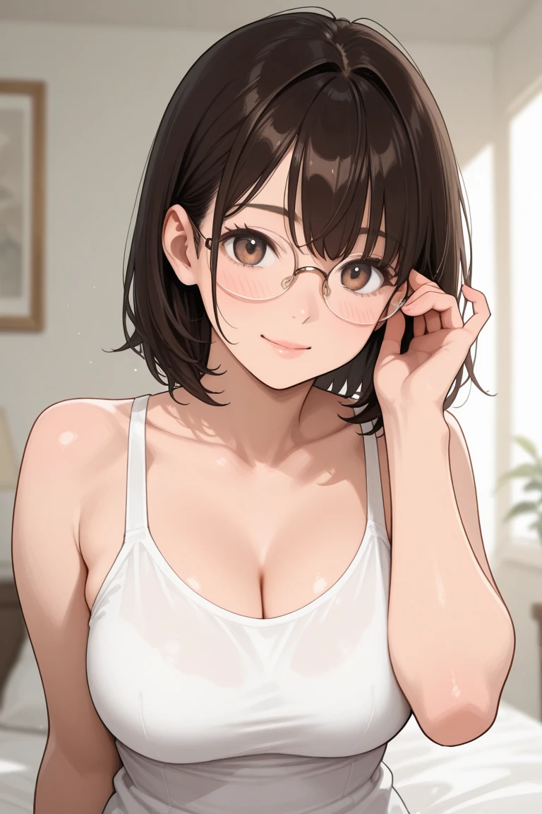 Wearing a floral shirt and looking at the camera10Beautiful Girl of Teenage, wears glasses, Shorthair, Colossal tits, Bikini swimwear,