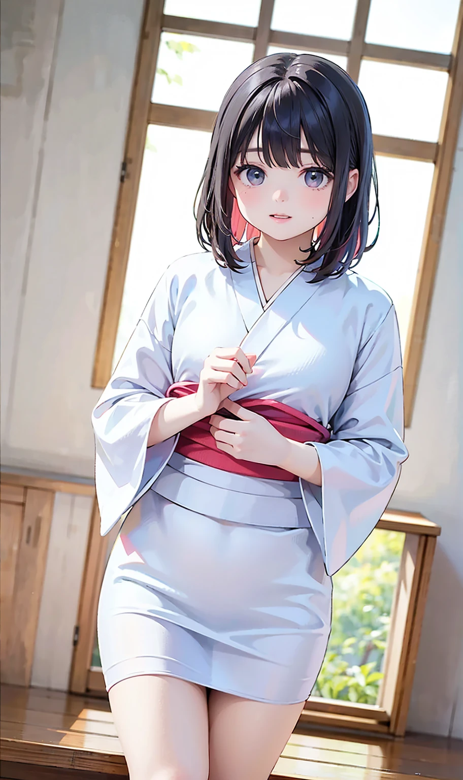 Best image quality, Japanese Classroom, White underwear, Show your ass, Embarrassed face, solo, woman, Black Hair, Bob Hair