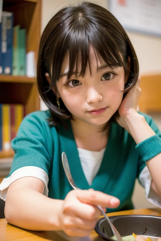 Prompt: (highest resolution, clearest image) Best quality, indoors, 12 year old Japanese female, alone, alone, attention to detail, mouth wide open, surprised face, looking to the upper left, very surprised expression, leaning back, realistic, black hair, black hair, bangs, young, body slightly turned to the left, holding a folded letter, looking upward at a 45 degree angle to the left, sitting on a chair with mouth open, wearing casual clothes. There is