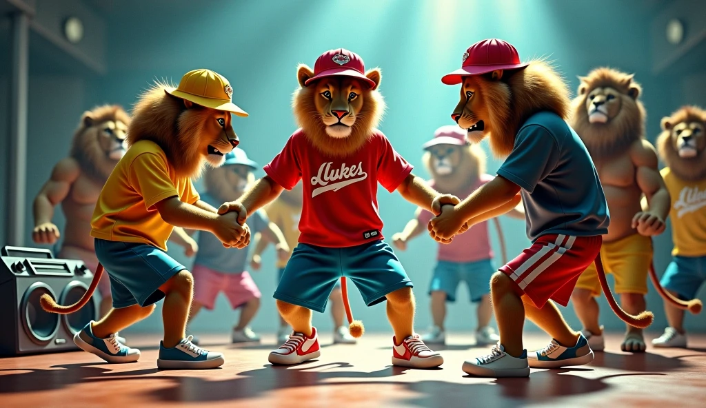 Two cartoon hamsters dressed like wrestling tag-team the Hardy boys. One has long black frizzy hair, no shirt, ripped black jeans, white wrist tape,and black wrestling boots. Also has short black beard. The other has long blond frizzy hair, a purple t-shirt, black fishnet shirt, ripped stonewashed black jeans, purple arms bands with holes, and white belt around waist, and white wrestling boots. Pointing two fingers at head.