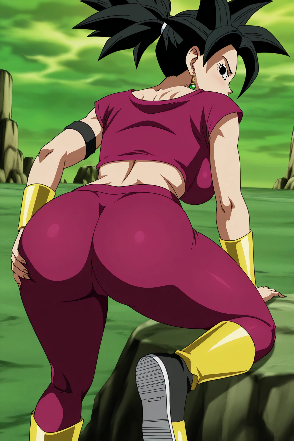 source_anime, score_9, score_8_up, score_7_up, anime screencap,
masterpiece, detailed face, 8k, high quality,
mackidbs, purple lips, purple hair, blue skin, dreadlocks, pointy ears, tied-up hair
red dress, white undershirt, gold trim. red fingerless gloves, blue thigh boots, choker, puffy short sleeves, white shorts, tooth necklace,
excited, blue sky,
crawling, ass, ass focus, exposed ass, looking at viewer, lying on stomach, close-up, ass in the air,