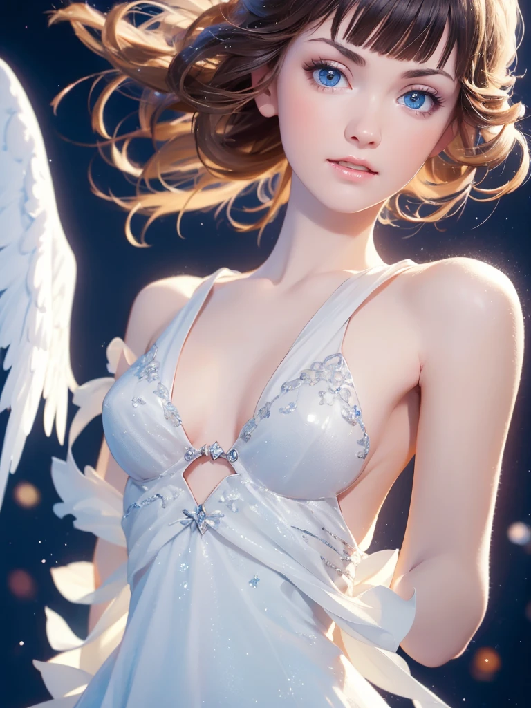As a Yael Shelbia, realistic photography, photorealistic, realism, contrast, photography, masterpiece, Final fantasy's Like, ethereal beauty, ethereal, ultra realistic, porcelain, Best quality, human anatomy, real hair, short hair, Asymmetrical Cut Hair, moving hair, huge breasts, human anatomy, posing for photo, translucent, (ethereal, Dream), formidable, 8k wallpaper, Realistic Textures Dramatic Lighting, Trending at Art Station Cinestill 800 --auto