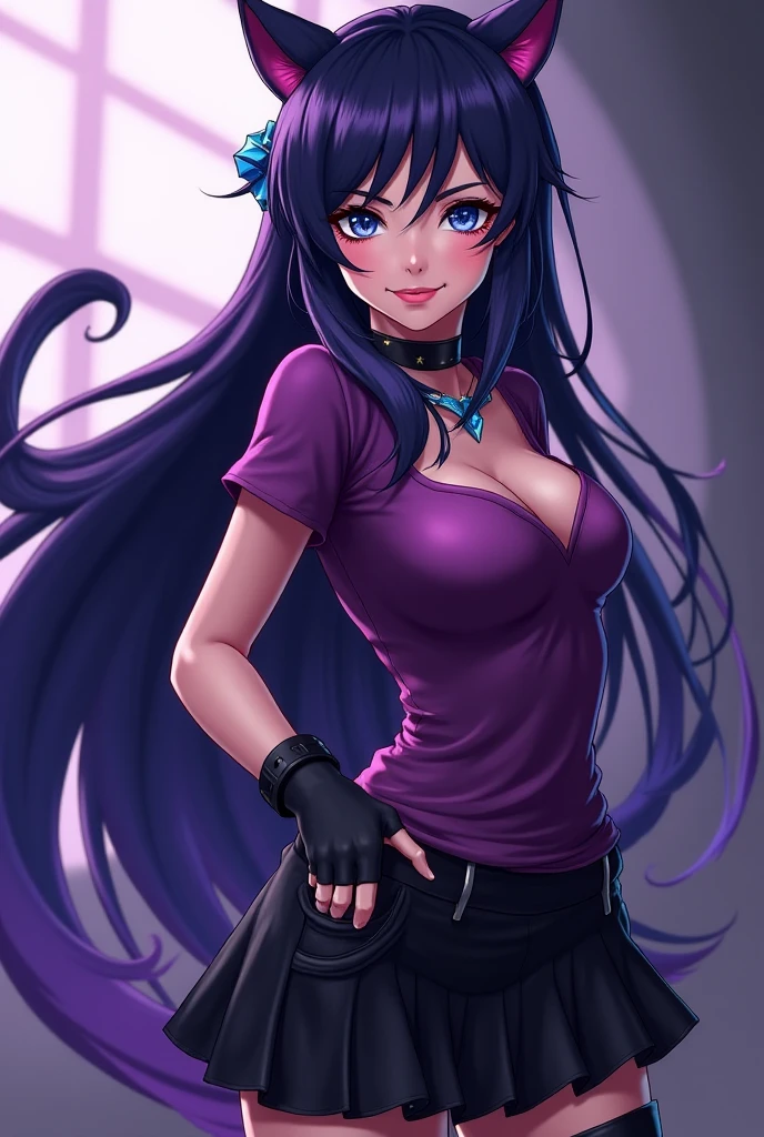 Masterpiece, best quality, nozomi tojo,cowboy shot,solo ,green eyes,wink, smile, open mouth, tongue out,low twintails,big breasts, purple hair, solo, gothic make up ,crop top,strap slip, denim shorts, choker, (graffiti:1.5), paint splatter, arm behind back, middle finger,against wall, armband, thigh strap, paint on body, head tilt, headset, fishnet pantyhose,love live style