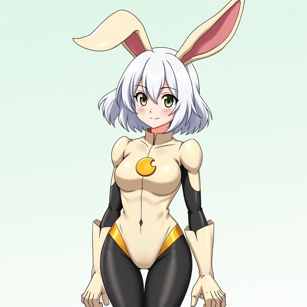 anime style , blur filter, a woman, female face, in a bunny suit