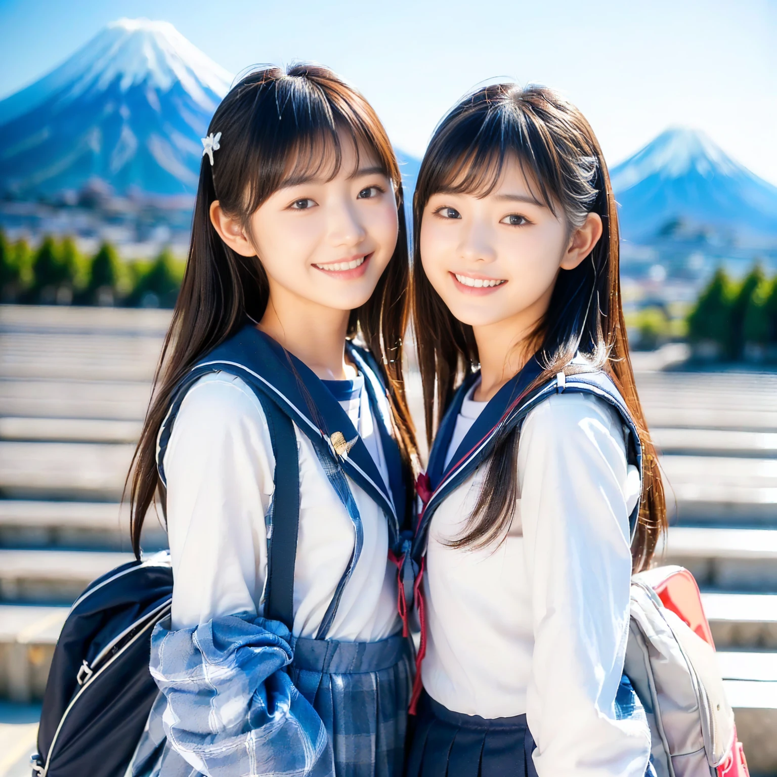 ((Highest quality)), ((masterpiece)), (detailed), Two Japanese Girls, sexy,uniform,Facing each other,Our faces are about to stick together,corridor