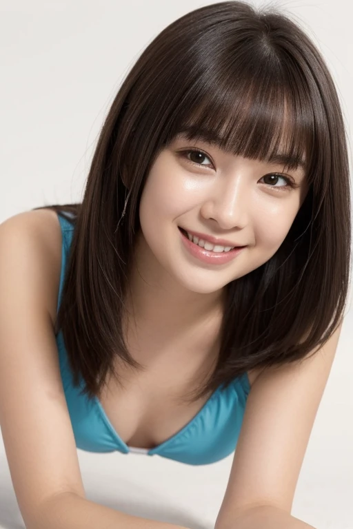 mixed Japanese-Russian beautiful woman stands from the side in a empty univ hall. she looks forward, arms squeezing chest. She is 20. She got a perfect face, freckles, and beautiful eyes. Curly and Soaked long hair. She is naked, deep cleavage. She is thin, her legs are long, and her big chest stretches the fabric. Tomboy vibe. backpack