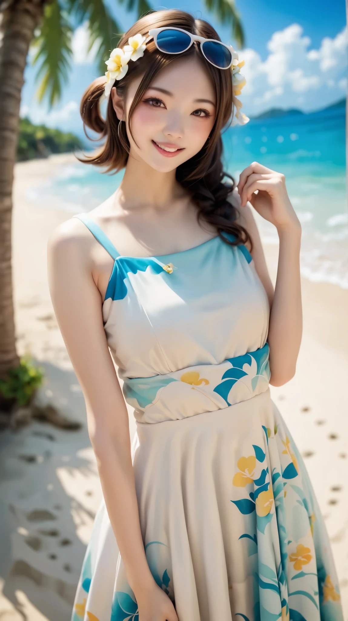 Big breasted girl in sundress towel