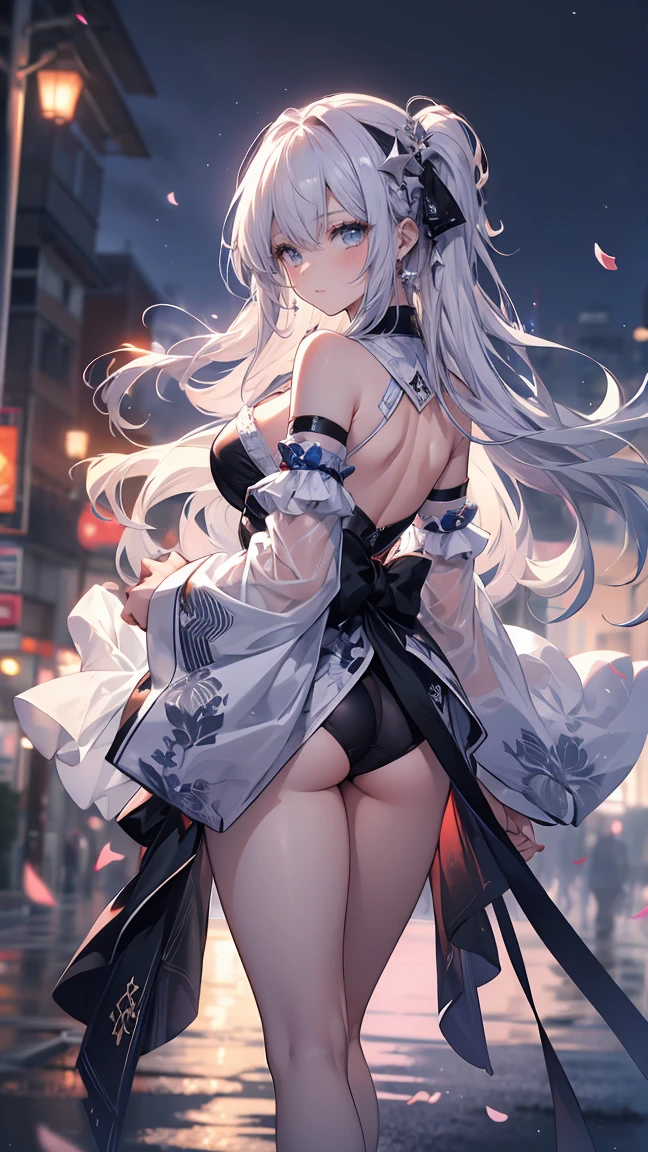 In an astonishingly Absurd, High Resolution, Ultra Detailed digital art piece, one solitary figure captivates the audience, immersed in the captivating (Anime Art, Mythical Beauty: 1.5) aesthetic. The central character is a strikingly beautiful, shy-smiling girl dressed in a traditional Japanese kimono, showcasing a harmonious blend of vivid colors and meticulously crafted patterns. Her long, billowing, silver hair cascades down her back, evoking the ethereal grace of a lunar deity.
What truly sets her apart, however, are the delicate, yet mesmerizing, sheer white wings emerging