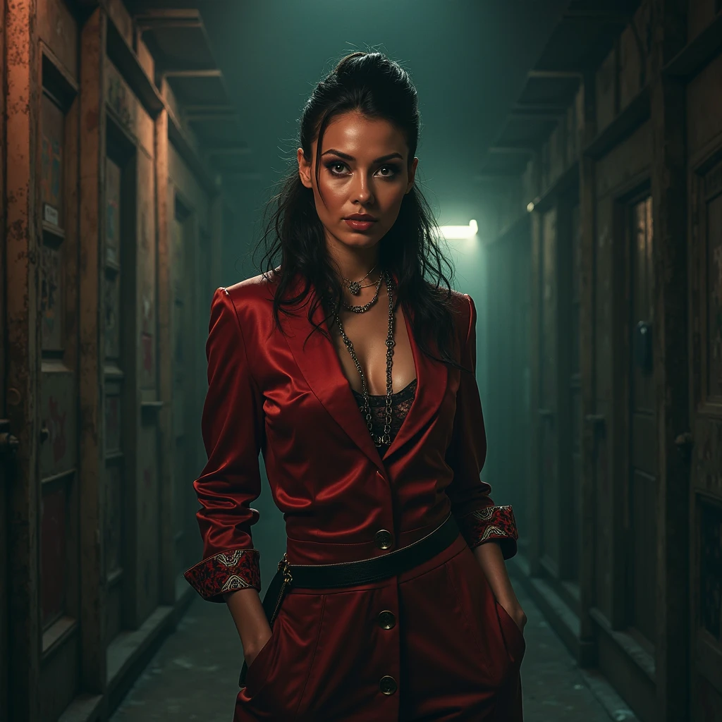 complex illustration of stunning vampire in bathrobe sitting in a dark bar room, depth of field, glowing eyes, uncanny, sexy, krawcked_skn <lora:krawcked_skn:0.82>