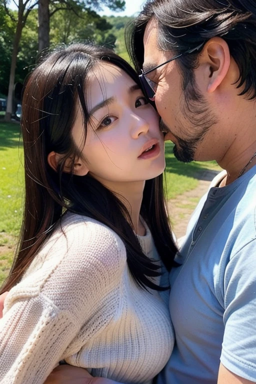 Just two people A 70-year-old man and his 20-year-old daughter My daughter looks as young and cute as a 15-year-old idol. My daughter is short, about 155cm. Kissing a 70 year old man My daughter's small bust Old man kisses and touches daughter's cleavage