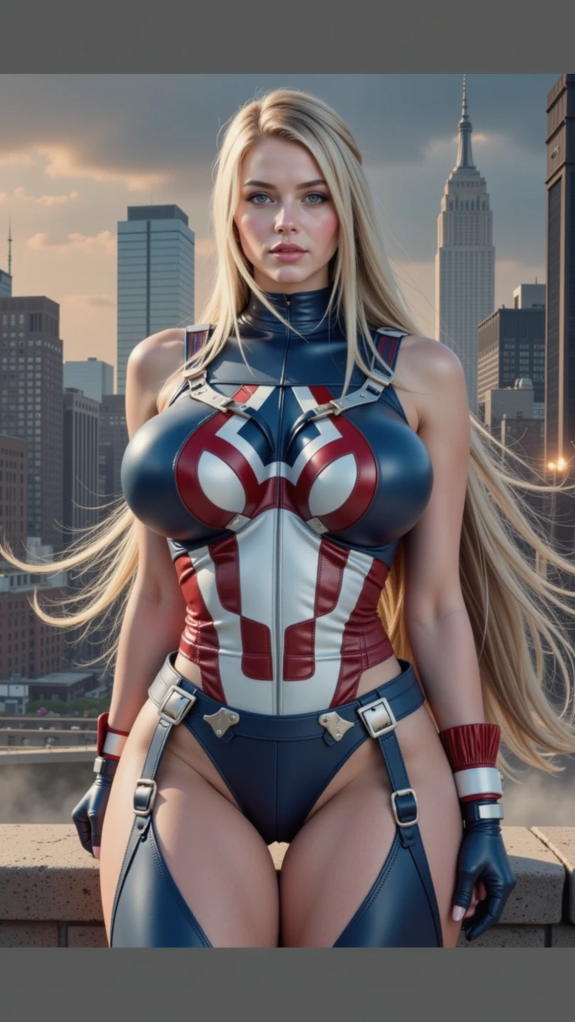 Supergirl body set thick thighs cybernetic body parts, Short white underwear, blonde with blue eyes, superman S symbol on the chest, Detailed face, Gorgeous, gorgeous and sexy smile, Glasses,