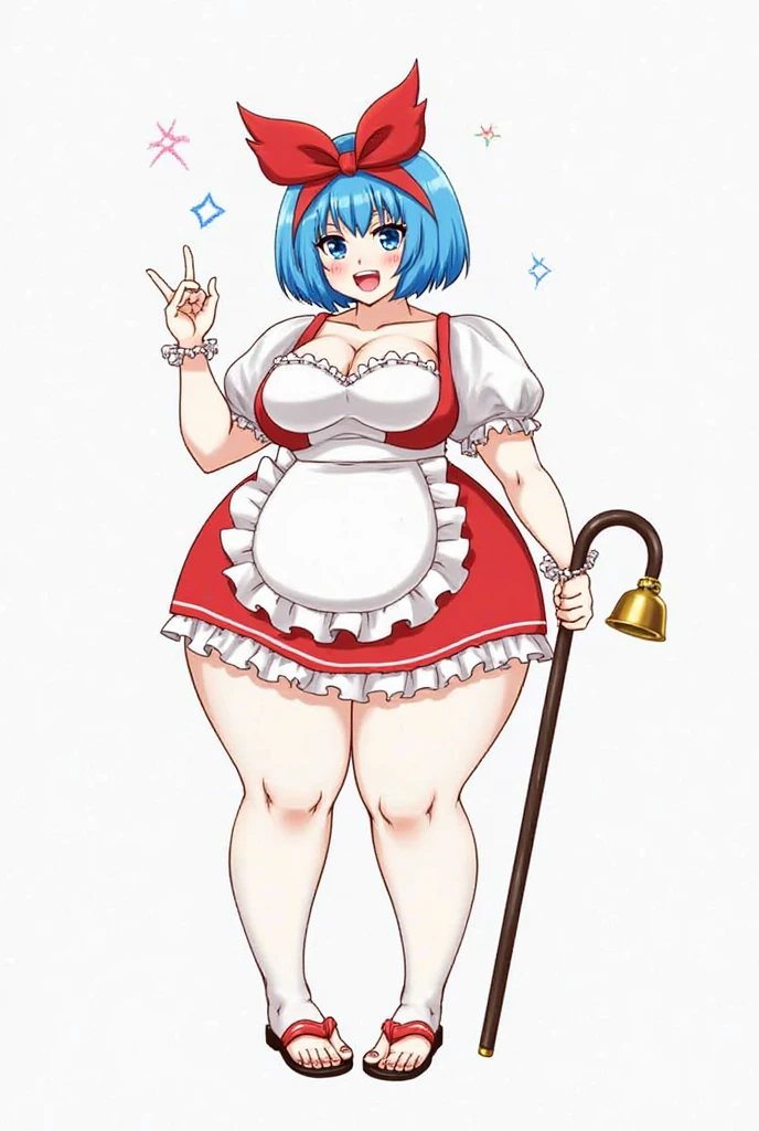 Anime illustration、highest quality、Plump 、Island Breeze、maid Cafe、overwhelmingly big breasts、very thick thighs、Beautiful, shining eyes、Cowboy Shot、smile、Noise Reduction