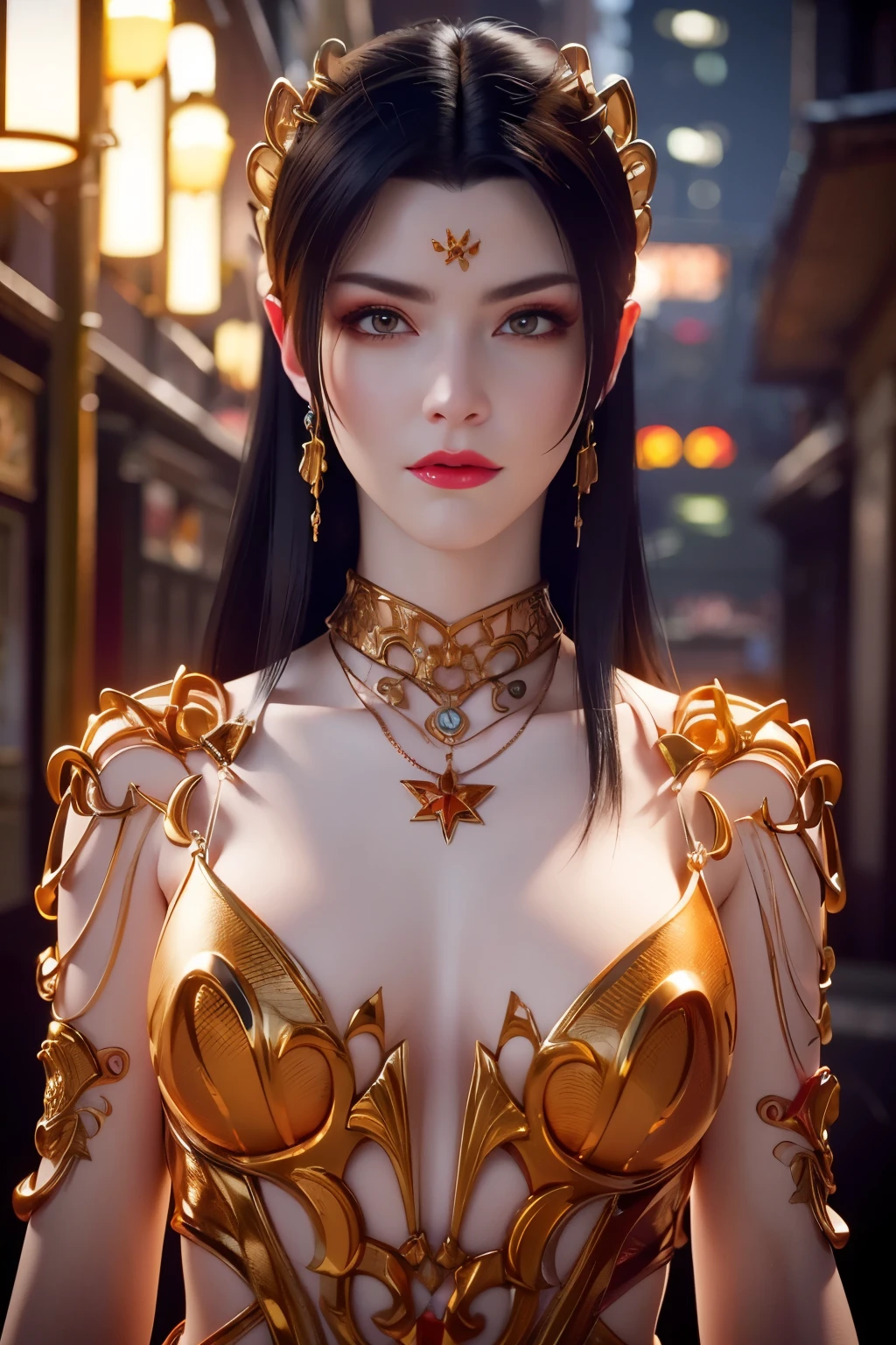 1girll, 独奏, long whitr hair, looking at viewert, with her mouth open, brunette color hair, shift dresses, jewely, Green eyes, The upper part of the body, 耳Nipple Ring, parted lip, teeth, choker necklace, The artist's name, Hand lift, choker necklace, black color dresangle, cparted liploating hair, watermarked, Nipple Ring, ventania, Pedras preciosareckle, circle of the crone, Redlip, head chain,
Heterochromia, blur backgroun, Foggy background, (rim-light:1.2), (The light from the back window is backlighted:1.2), albedo ray,