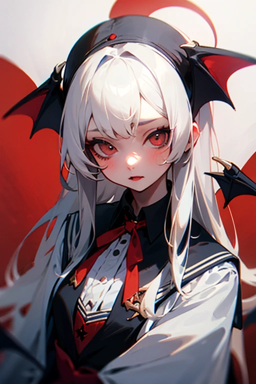 Silver-haired demon、Red eyes、Sharp teeth