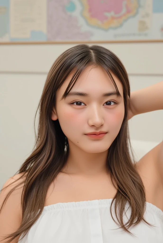 there is a woman that is sitting down with a cell phone, Yoshitomo Nara, young cute wan asian face 20 years old